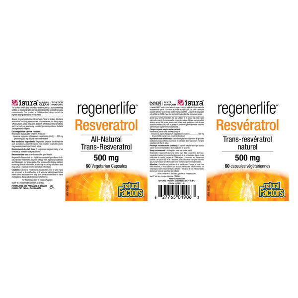 Natural Factors RegenerLife Resveratrol 500mg Label
