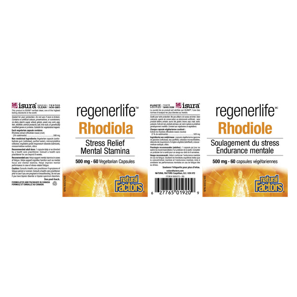 Natural Factors RegenerLife Rhodiola 500mg Label
