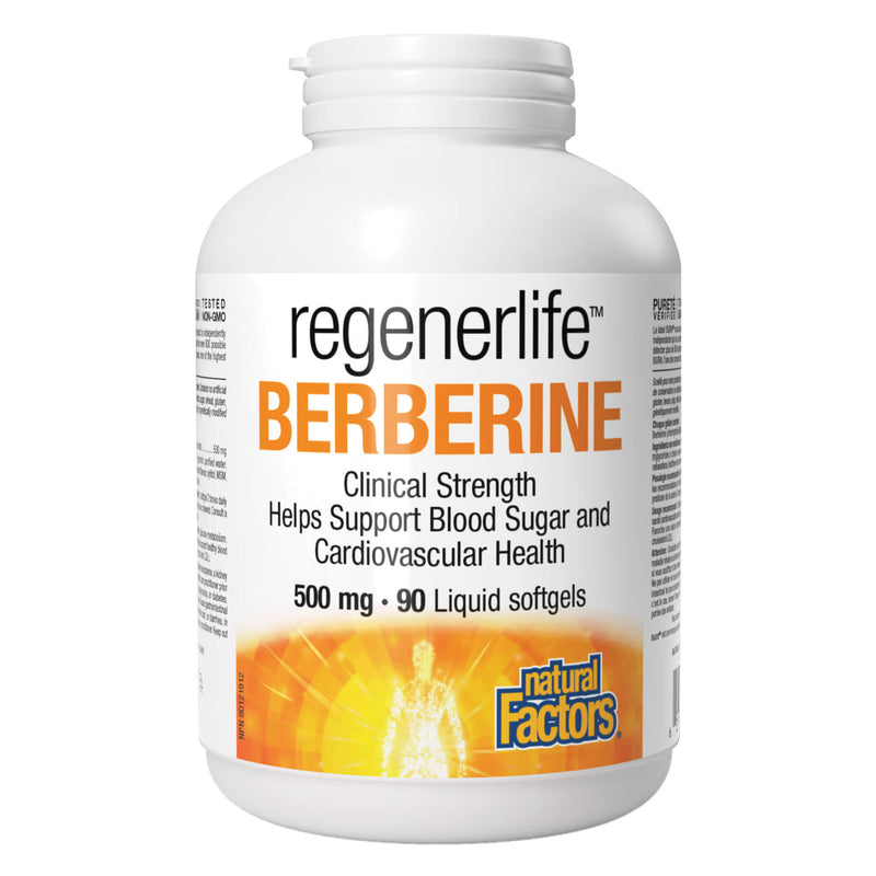 Bottle of Natural Factors Regenerlife Berberine 500mg 90 Liquid Softgels