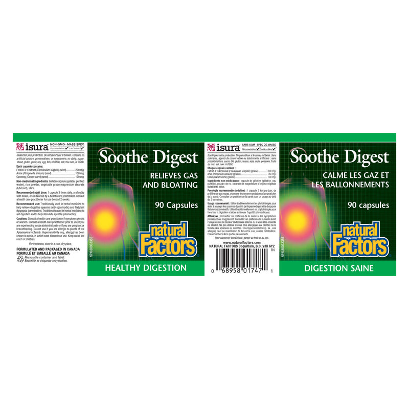 Natural Factors Soothe Digest 90 Capsules Label
