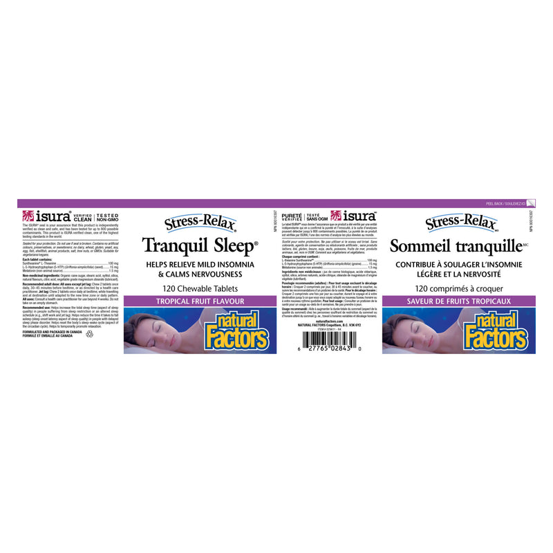 Natural Factors Stress-Relax Tranquil Sleep (Tropical Fruit Flavour) Label
