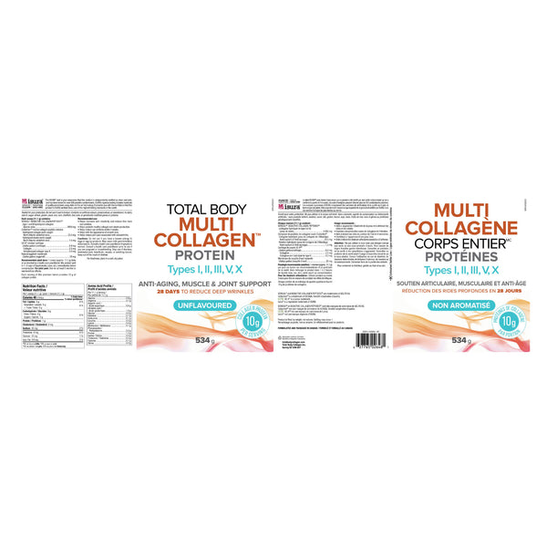 Natural Factors Total Body Multi Collagen™ Protein Types I, II, III, V, X (Unflavoured) 534g Label

