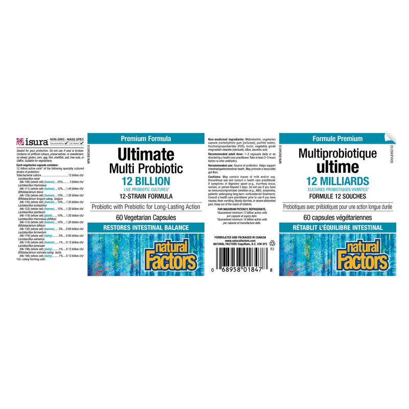 Natural Factors Ultimate Multi Probiotic 12 Billion Live  Probiotic Cultures Label
