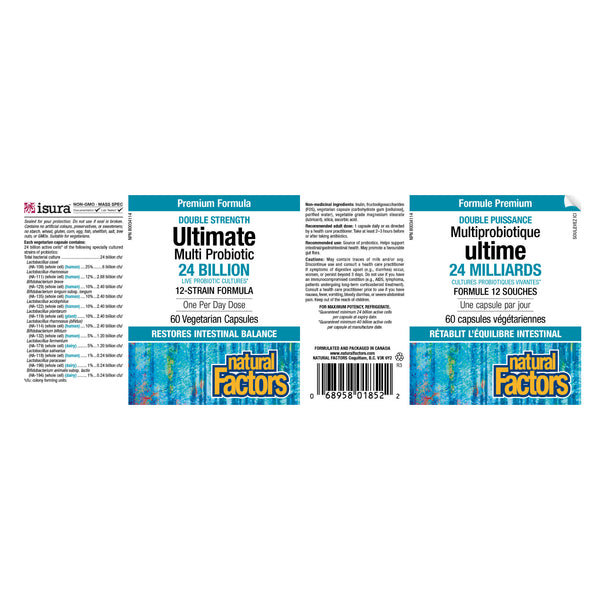 Natural Factors Ultimate Multi Probiotic Double Strength 24 Billion Live Probiotic Cultures Label
