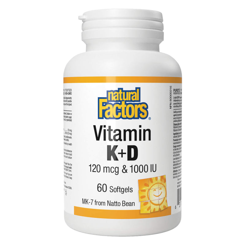 Bottle of Natural Factors Vitamin K 120 mcg & Vitamin D 1000 IU 60 Softgels

