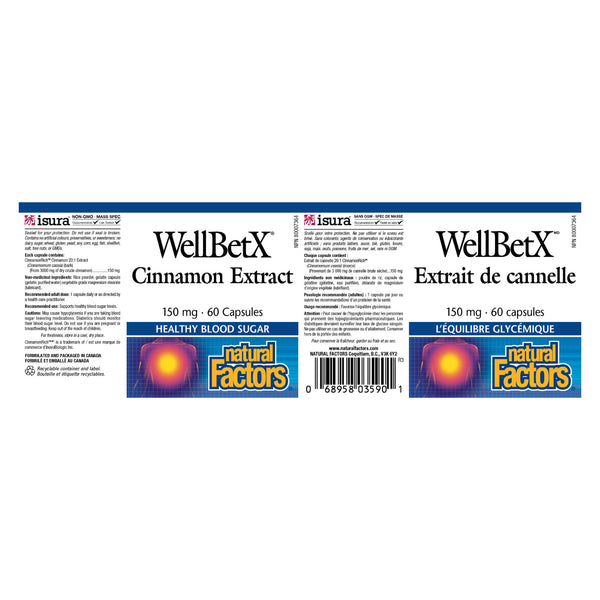 Natural Factors WellBetX Cinnamon Extract 150 mg Label
