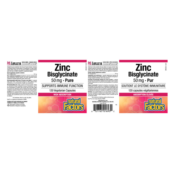 Natural Factors Zinc Bisglycinate 50 mg Label

