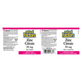 Natural Factors Zinc Citrate 50 mg Label
