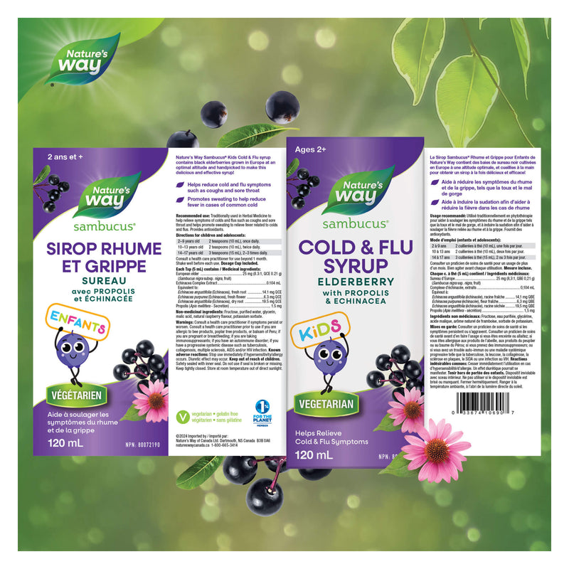 Nature's Way Kids Sambucus Cold and Flu Care Syrup Label
