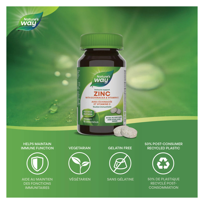 Nature's Way Zinc w/ Echinacea & VitaminC Wildberry Flavour Information 
