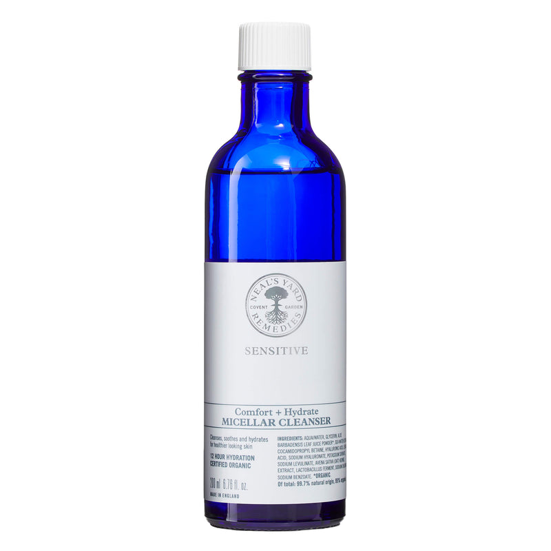 Bottle of Neal's Yard Remedies Sensitive Comfort + Hydrate Micellar Cleanser 200ml