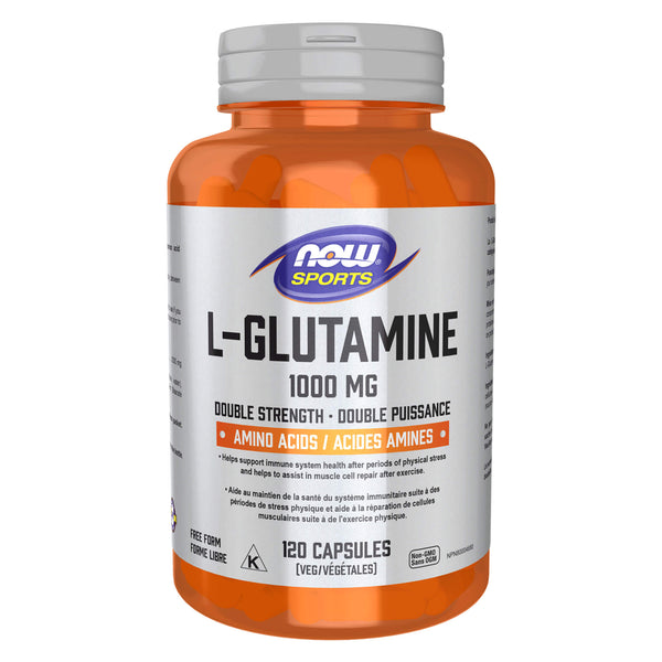 Bottle of Now L-Glutamine 1000 mg DoubleStrength 120Capsules