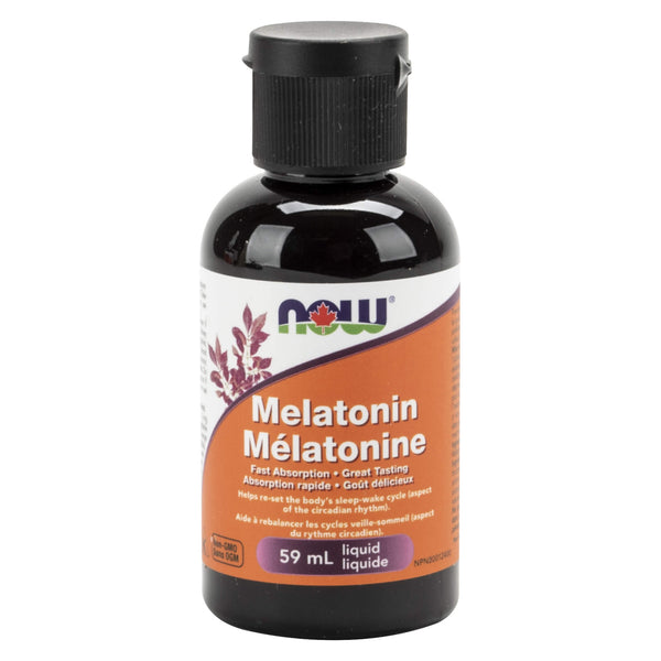 Bottle of NOW Melatonin Liquid VanillaCitrus 59ml