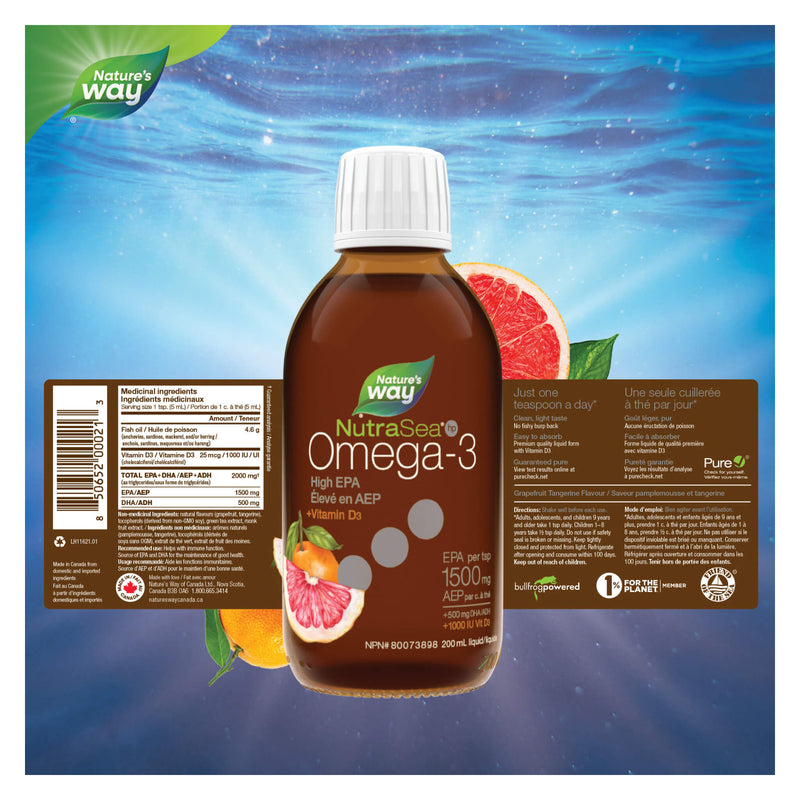 NutraSea HP+D High EPA Omega-3, Grapefruit Tangerine 200ml Information
