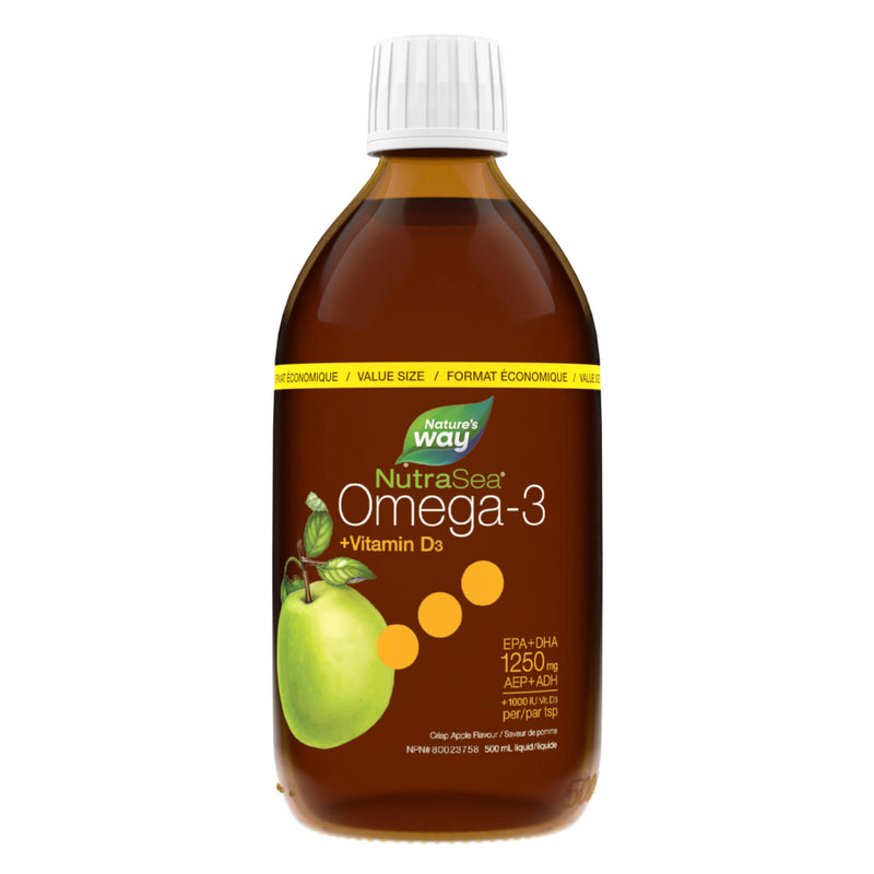 Bottle of NutraSea NutraSea +D Omega-3 Crisp Apple Flavour Liquid 500ml
