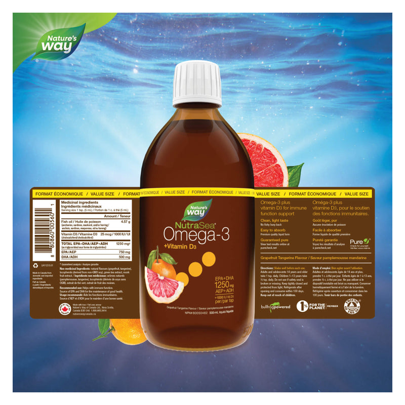 NutraSea NutraSea +D Omega-3 Liquid Grapefruit Tangerine Flavour - Information
