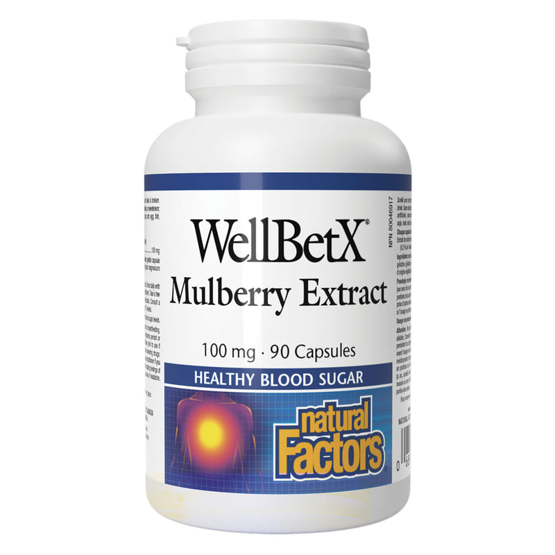 Bottle of Natural Factors WellBetX Mulberry Extract 100mg 90 Capsules