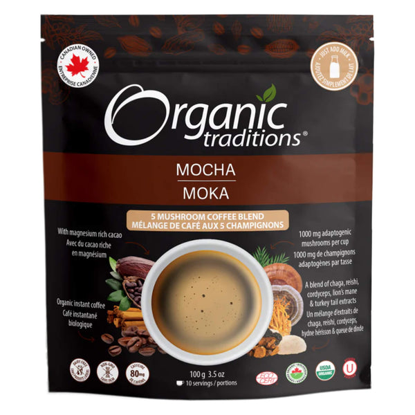 OrganicTraditions Mocha 5MushroomCoffeeBlend 100g/3.5oz 10Servings