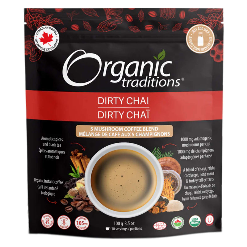 OrganicTraditions DirtyChai 5MushroomCoffeeBlend 100g/3.5oz 10Servings