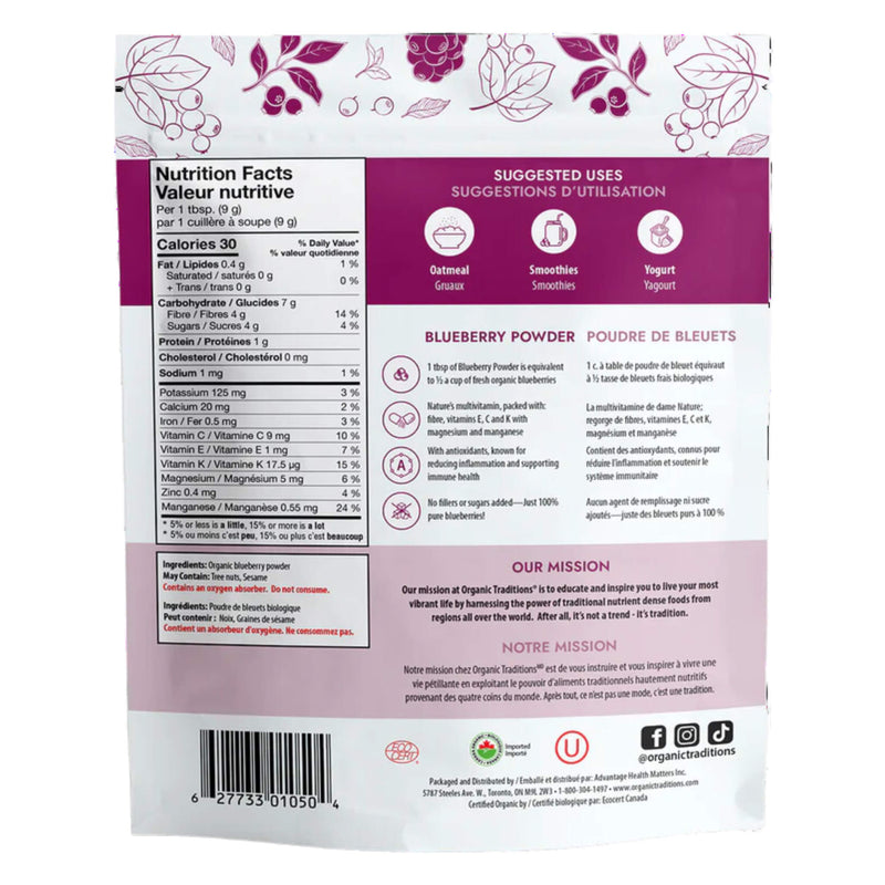 Back of Organic Traditions Blueberry Powder
