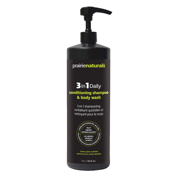 Bottle of PrairieNaturals Men's 3in1 ConditioningShampoo+BodyWash 1L
