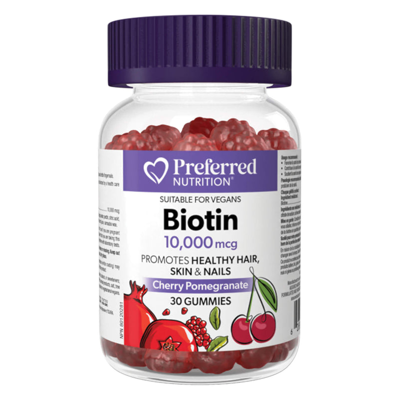 Bottle of PreferredNutrition Biotin 10,000mcg 30Gummies