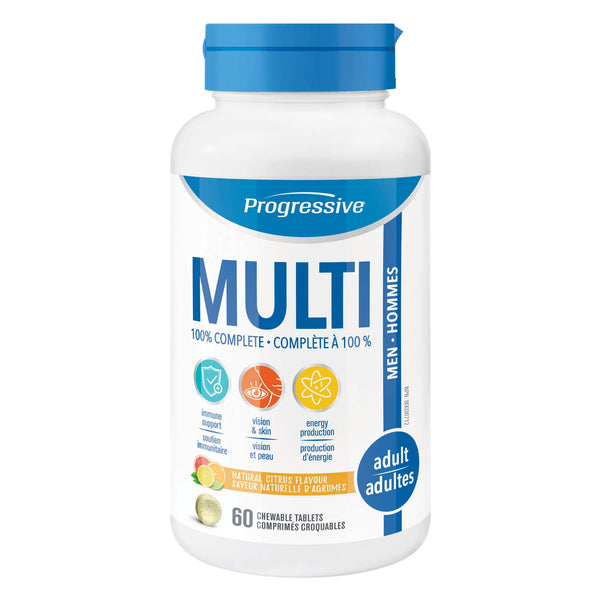Bottle of Progressive Chewable Multi - Adult Men Chewable Natural Citrus Flavour 60 Tablets
