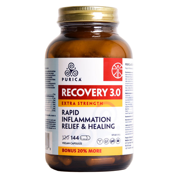 Bottle of Purica Recovery 3.0 Extra Strength 144 Vegan Capsules