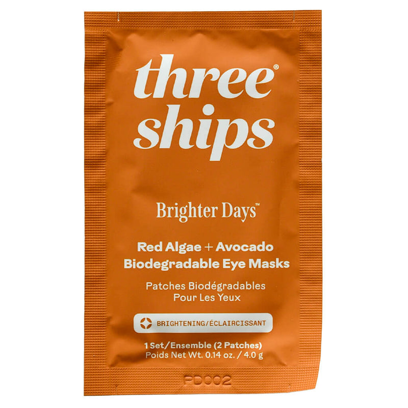 Package of Three Ships Brighter Days Red Algae + Avocado Biodegradable Eye Mask 1 Individually-Wrapped Sachet