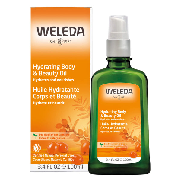 Box & Spray Bottle of Weleda Hydrating Body & Beauty Oil - Sea Buckthorn 3.4 Ounces
