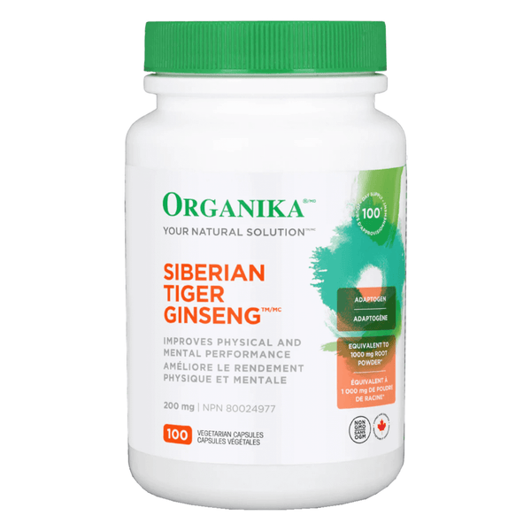 Bottle of Organika Siberian Ginseng 5:1 Extract 200mg 100 Vegetarian Capsules
