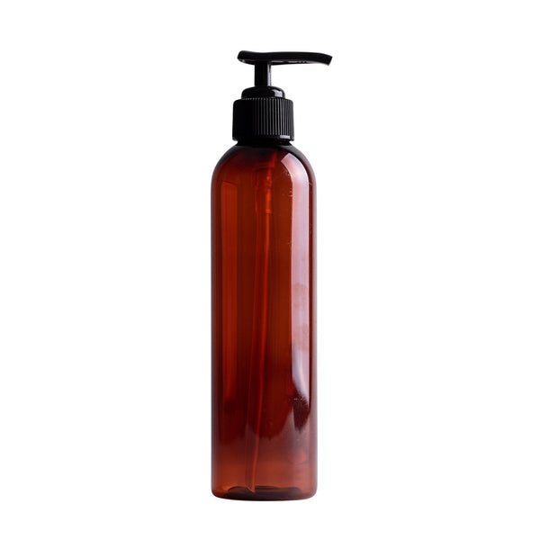 Earth's Aromatique - Amber Plastic Bottle w/ Black Treatment Pump 8oz | Kolya Naturals, Canada