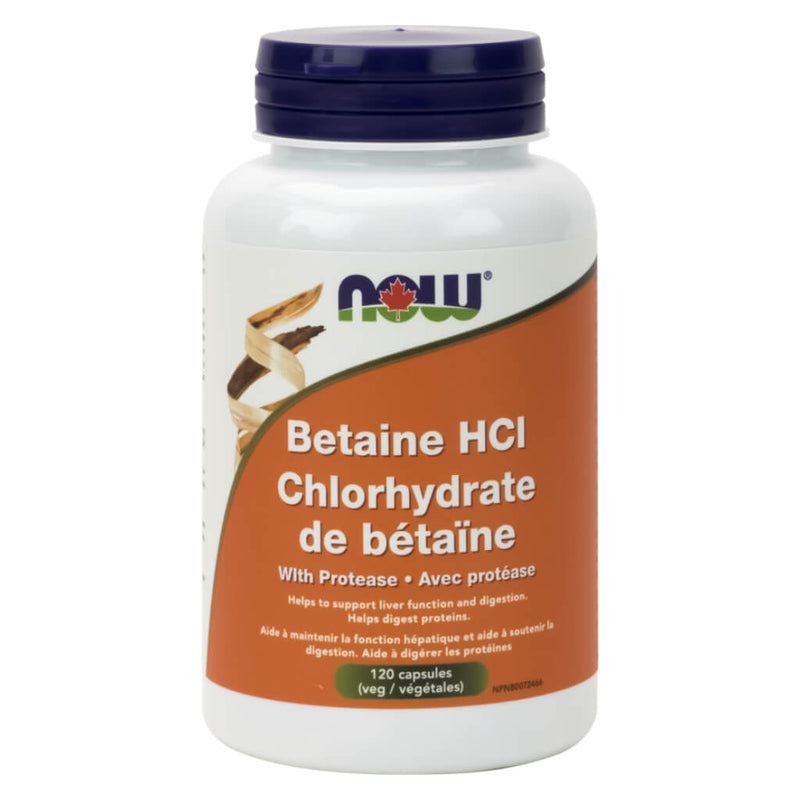 Bottle of Betaine HCl 648 mg w/ Protease 120 Vegetable Capsules