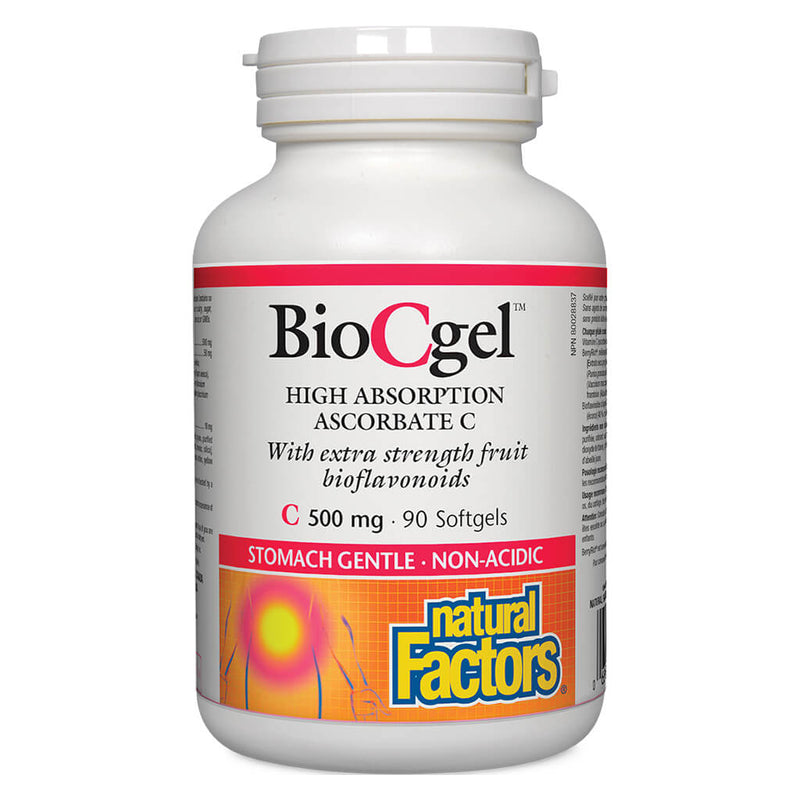 Bottle of Natural Factors  Bio C Gel 500 mg 90 Softgels