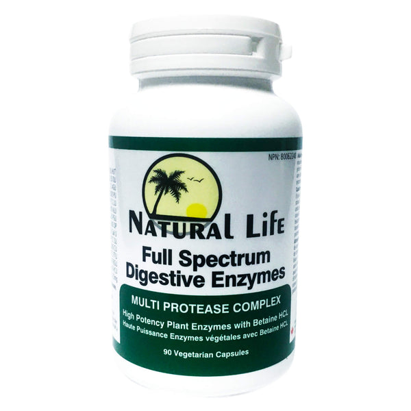 Bottle of NaturalLife FullSpectrum DigestiveEnzymes 90VegetarianCapsules