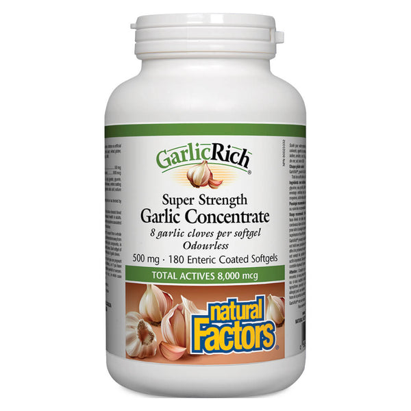 Bottle of GarlicRich® Super Strength Garlic Concentrate 180 EnteripureTM softgels