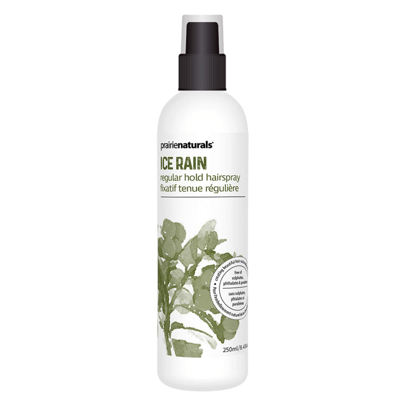 Spray Bottle of Prairie Naturals Ice Rain Flexible Hairspray 250 Millilters