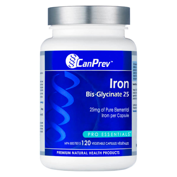 Bottle of CanPrev Iron Bis-Glycinate 25 120 Capsules
