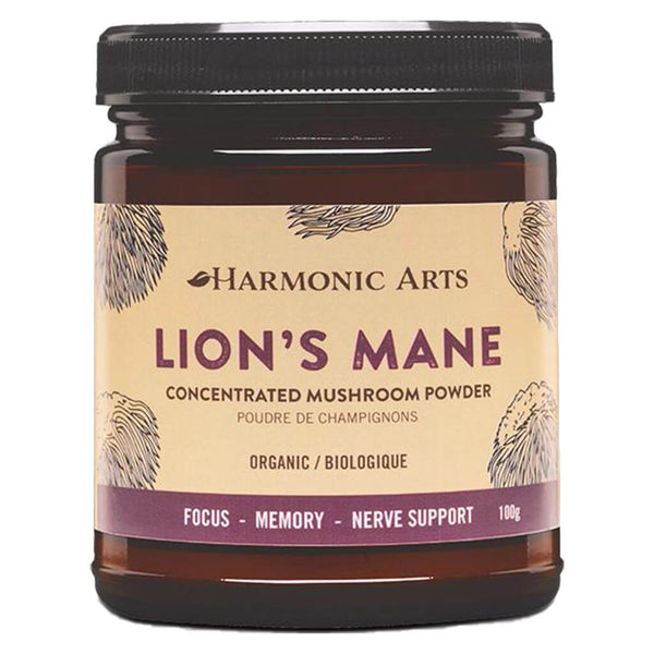 Jar of Harmonic Arts Lion's Mane Concentrated Mushroom Powder 100 Grams