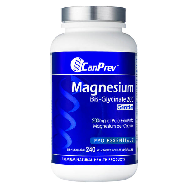 Bottle of CanPrev Magnesium Bisglycinate 200 Gentle 240 Capsules