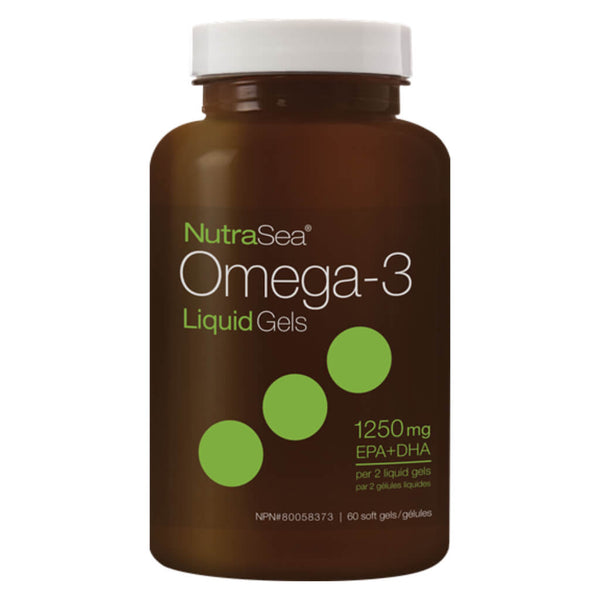 Bottle of NutraSea Omega-3 Liquid Gels Fresh Mint 60 Softgels
