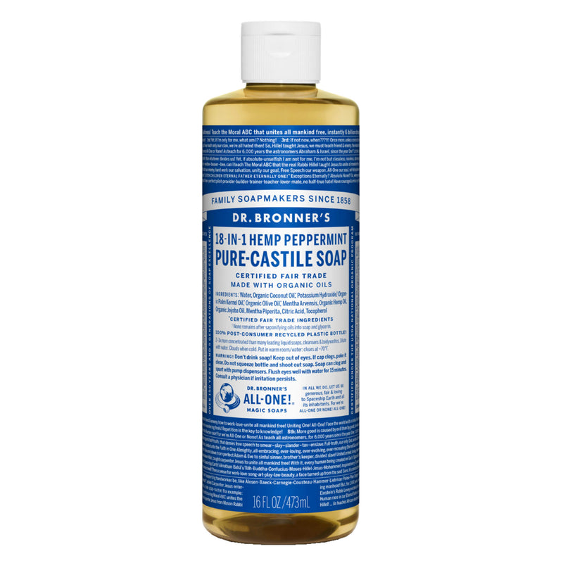 Bottle of Dr. Bronner's Pure Castile Liquid Soap Peppermint 16 Ounces