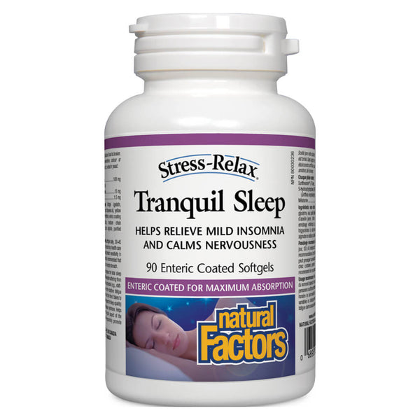 Bottle of Natural Factors Stress-Relax® Tranquil Sleep 90 Enteric-Coated Softgels