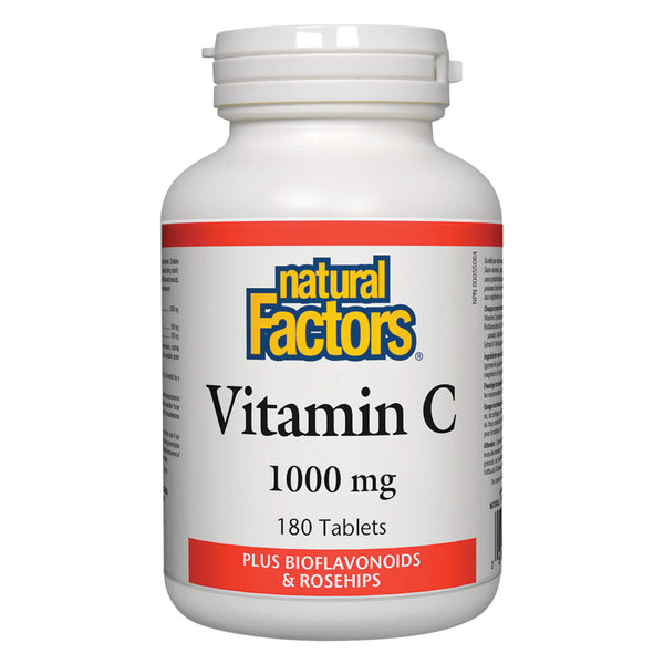 Bottle of Natural Factors Vitamin C 1000 mg Plus Bioflavonoids & Rosehips 180 Tablets