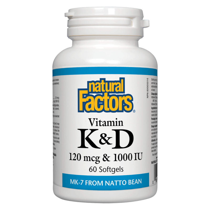 Natural Factors - Vitamin K 120 mcg & Vitamin D 1000 IU 60 Softgels | Optimum Health Vitamins, Canada